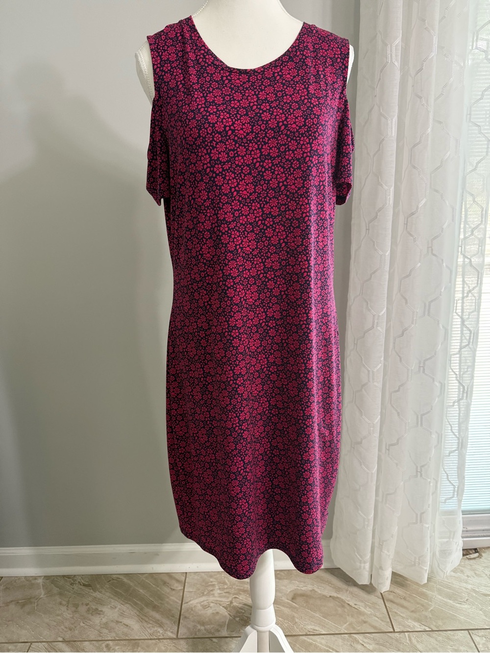 Michael Kors Women’s Pink Floral Cold-Shoulder Midi Dress size L